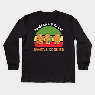 Most Likely To Eat Santa's Cookies Christmas Family Matching Kids Long Sleeve T-Shirt